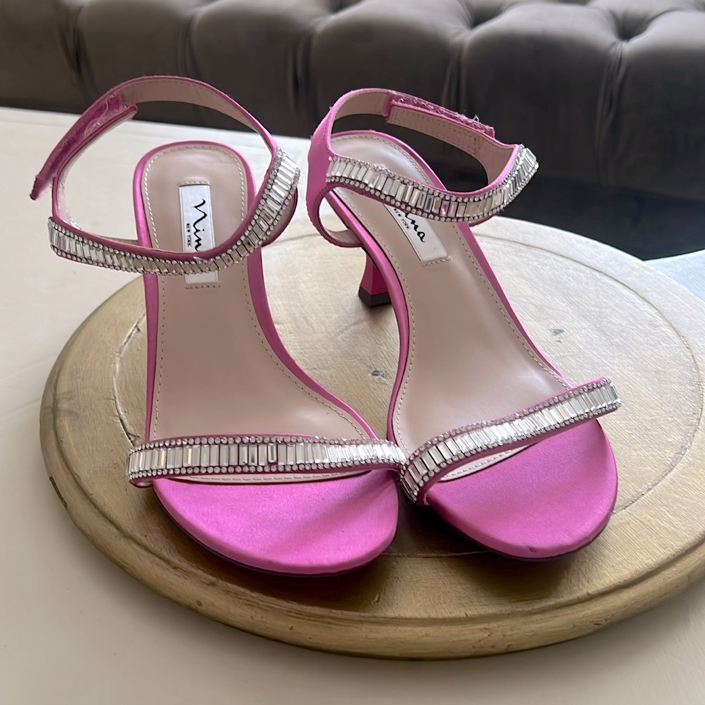NINA Womens Pink Embellished Niara Round Toe Kitten Heel Heeled Sandal 8/38 M